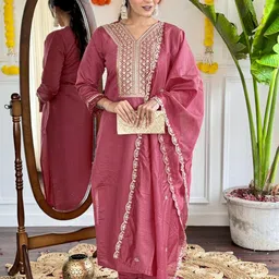 ATOXIC Women Embroidered Regular Chanderi Silk Kurta with Trousers & With Dupatta-picture-20