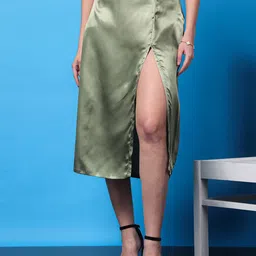 SCORPIUS A-Line Midi Front Slit Skirt-image-14