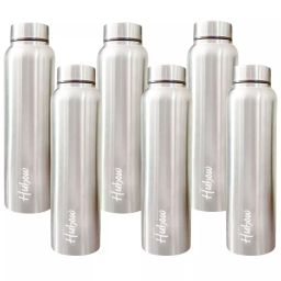EDUWAY Prime Water Bottle 1 L Stainless Steel Silver with 100% Leaf Proof Pack of 6)-11