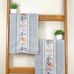 RANGOLI Grey & Green 2 Printed Cotton 460 GSM Bath Towel-21
