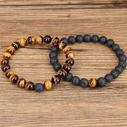 Divine souvenirs Unisex Set Of 2 Artficial Beaded Wooden Elasticated Bracelets-11
