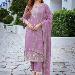 MISS CLOTHING Women Ethnic Motifs Embroidered Regular Kurta with Trousers & With Dupatta-21