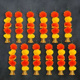 eCraftIndia Orange & Yellow 10 Pieces Artificial Marigold Flower Wall Hangings-24