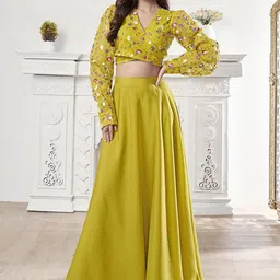 Inddus Embroidered Organza Top & Flared Maxi Skirt Co-Ord Set-36