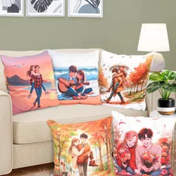 FABINALIV 5 Pieces Orange Abstract Velvet Square Cushion Covers-image-28
