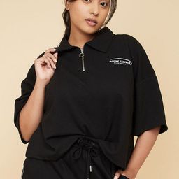 max Women Polo Collar Monochrome Applique T-shirt-image-33