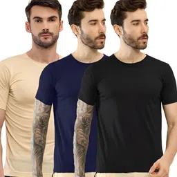 T.T. Men Pack Of 3 Solid Round Neck Slim Fit T-shirts-10