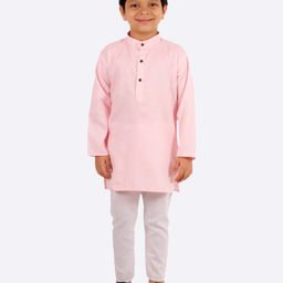 Superminis Full Sleeves Solid Kurta With Pyjama Set - Baby Pink-image-1