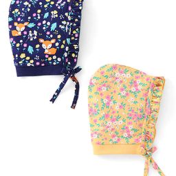 Babyhug Cotton Caps Floral Print Pack of 2 - Blue & Yellow-picture-15