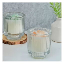 The Procure Store Crystal Design Scented Candle with Striped Design Glass- Green-38