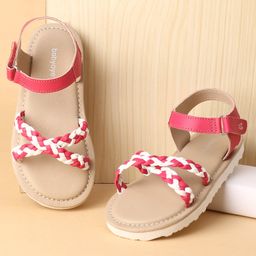 Babyoye Solid Sandals with Velcro Closure & Braid Straps - Pink-image-22