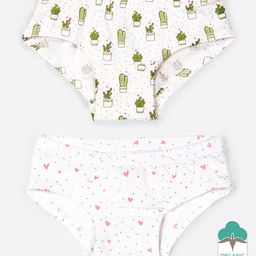 Keebee Organics Organic Cotton Pack Of 2 Plants & Heart Printed Panties - White-image-74
