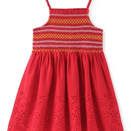 Babyhug Schifilli Sleeveless Knee Length Frock with Embroidery - Red-image-13