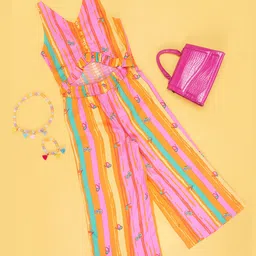 Pantaloons Junior Rayon Sleeveless Butterflies Printed Smocked Jumpsuit - Multi Colour-picture-29