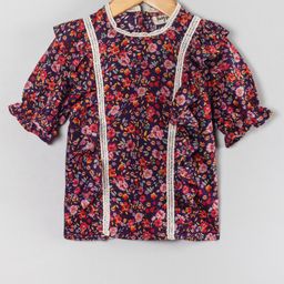Hugsntugs Half Sleeves Floral Printed Lace Detailed Top - Multi Colour-image-99