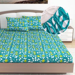 Divine Casa 144 TC Floral Blue 100% Elastic Fitted Printed King Size Double Bed Bedsheet with 2 Pillow Cover For Bedroom-image-28