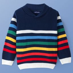 Pine Kids Knitted Full Sleeves Collar Neck Pullover Sweater With Stripes Design - Navy Blue-image-28