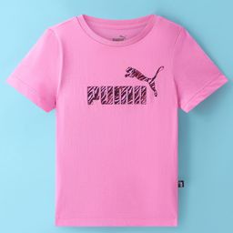 PUMA  Cotton Knit Half Sleeves Brand Text Printed T-Shirt - Dark Pink-image-19