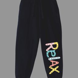 KAVEE Pure Cotton Relax Text Printed Bio Washed Joggers - Black-image-86