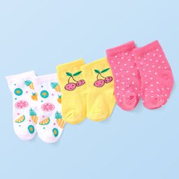 Cute Walk By Babyhug Anti-Bacterial Ankle Length Pack of 3 Socks With Tropical & Polka Dot Print - Yellow White & Pink-image-80