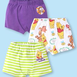 Babyhug Disney Cotton Knit Mid Thigh Trunks with Winnie The Pooh Pack of 3 - Purple White & Light Green-image-20