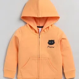 giniekids Cotton Lycra Full Sleeves Solid Hoodies - Orange-picture-13