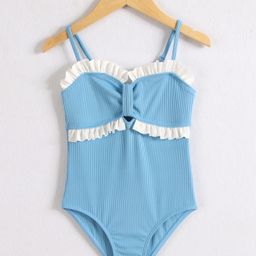 Mark & Mia Singlet V Cut Swimsuit with Frill Detailing -Light Blue-image-89