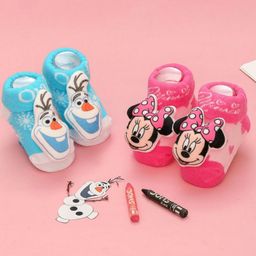 Disney by Yellow Bee Cotton Pack Of 2 Mickey & Friends Featuring Minnie Mouse Applique Detailed 3D Socks - Pink & Light Blue-35