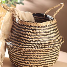 HABEREINDIA Jute Basket | Bamboo Baskets For Storage | Jute Basket For Storage | Cane Baskets For Storage | Home Décor - Black & Beige-image-38