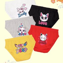 NUSYL Cotton Pack Of 5 Cat Printed Panties - White Black Grey Red & Yellow-image-94