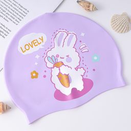 Swimming Cap with Bunny Print Free Size - Purple-image-69