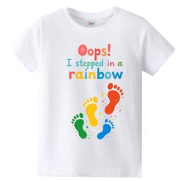 KAVEE Pure Cotton Half Sleeves Oops I Stepped In A Rainbow Printed Bio Washed Tee - White-picture-33