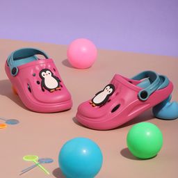 TRUFFLE COLLECTION Perforated Clogs With Penguin Charm - Sky Blue & Pink-image-79