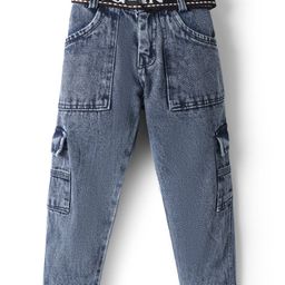 Rikidoos Denim Woven Solid Jeans With Belt - Blue-image-73