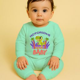 The Peppy Tend 100% Cotton Knit Full Sleeves Notorious Cool Kid Text Printed Romper - Sea Green-picture-34