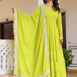 KALINI Women Layered Thread Work Kurta with Pyjamas & With Dupatta-picture-7