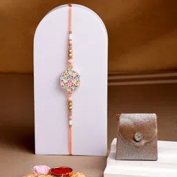ADIVA Men 4-Pcs Floral Thread Rakhi With Pooja Thali & Roli Chawal Bag-picture-31