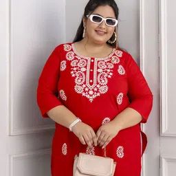 Lee Moda Floral Embroidered Thread Work Round Neck Pure Cotton Straight Kurta-picture-48