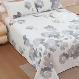 Story@home Grey & White Floral Cotton 186 TC Double Queen Bedsheet Set-2.25 m X 2.50 m-image-95