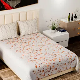 Nivasam Off White & Brown Floral King Bedsheet with 2 Pillow Covers-22
