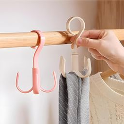 Paper Moon 4 PCS Multi-Function 360 Degree Rotatable 4 Claw Hook Hangers for Closet Organizer Clothes Hangers- Multicolor image 3