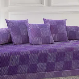 Arrabi 6-Pcs Purple & White Printed Cotton Diwan Set image 2