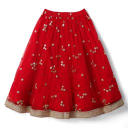 Babyhug Net Woven Sleeveless Lehenga Choli Set With Sequin Detailing & Dupatta - Red image 5