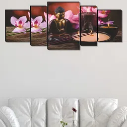 Myntra Elegant Homes Brown & Pink 5 Pieces Canvas Religious Buddha Painting Wall Arts-picture-26