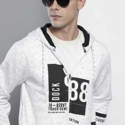 The Indian Garage Co Men Grey Melange Printed Hooded Sweatshirt-image-53