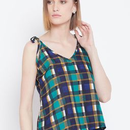 Belle Fille Women Navy Blue & Green Checked Top-picture-18