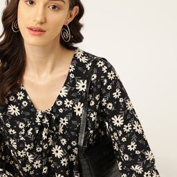 DressBerry Floral Print Tie-Up Neck Puff Sleeves Empire Top-image-116