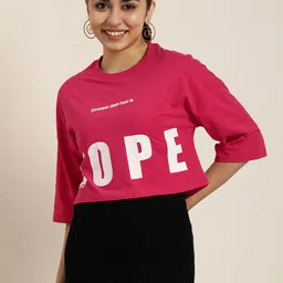 HERE&NOW Women Typography Printed Drop-Shoulder Sleeves Boxy T-shirt-picture-24
