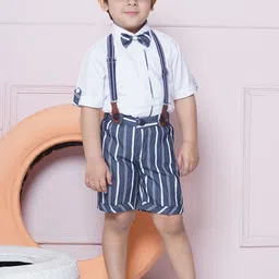 Aj DEZInES Boys Printed Cotton Shirt Bow Shorts With Cap Suspenders Clothing Set-image-62