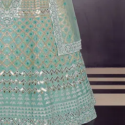 Fusionic Embroidered Mirror Work Semi-Stitched Lehenga & Unstitched Blouse With Dupatta image 4